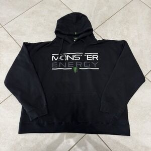 Monster Energy Hoodie Mens L Black Spell Out Boxy Fit Sweatshirt Drawstring